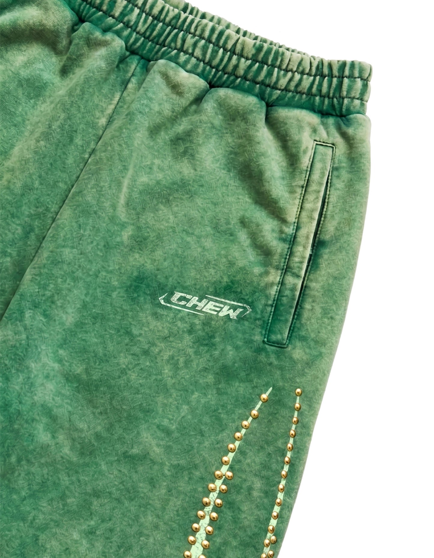 Green Gold Studded Sweatpants - Stud Detail