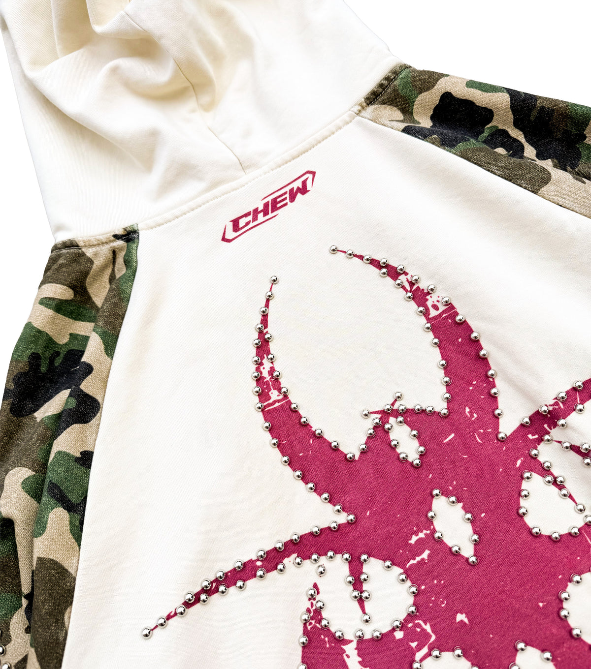 Studded Roach Zip-Up Hooded Raglan Sweatshirt