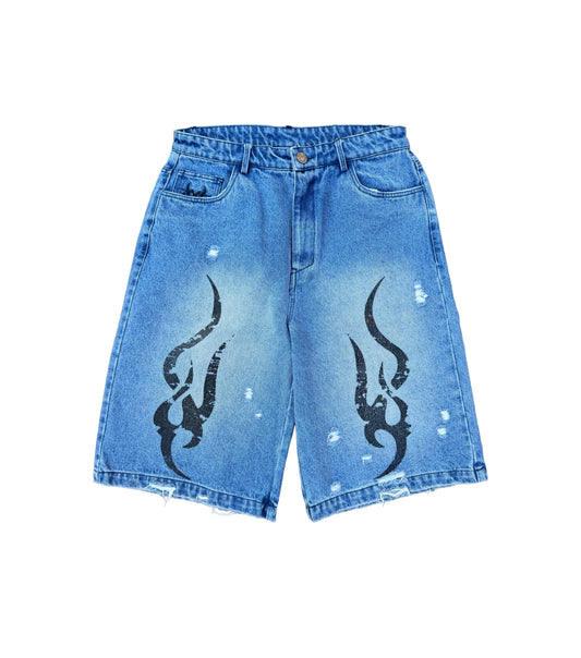Denim Tribal Printed Shorts