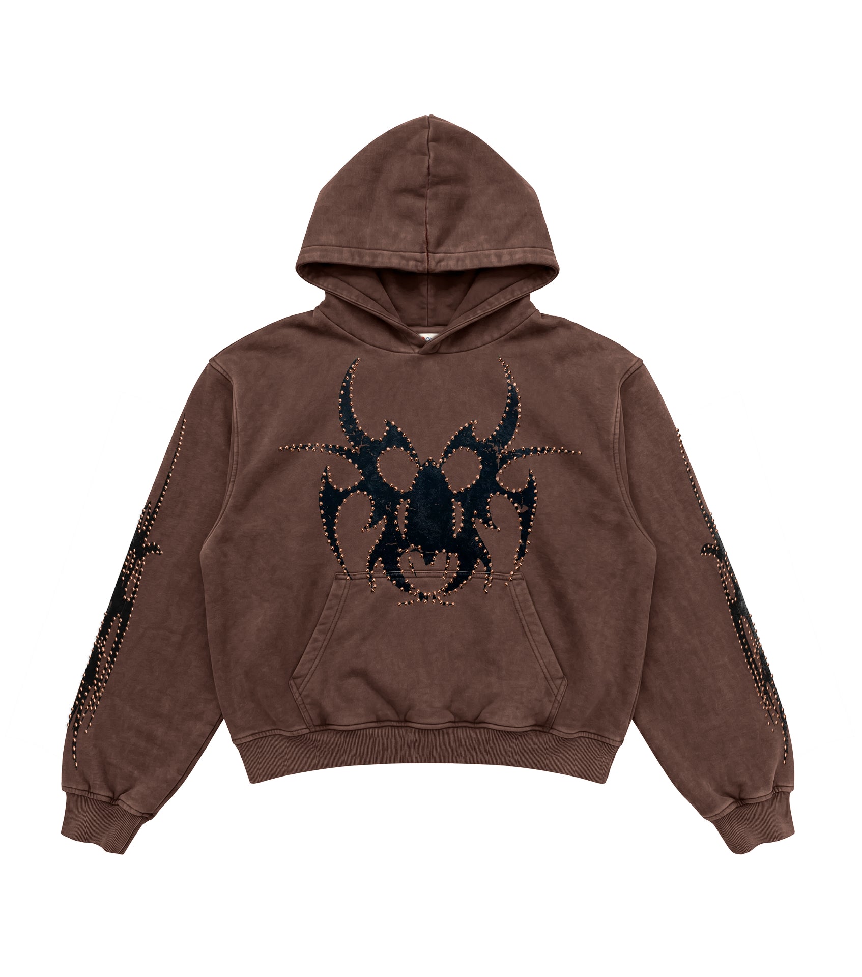 Brown Bronze Studded Hoodie - Front