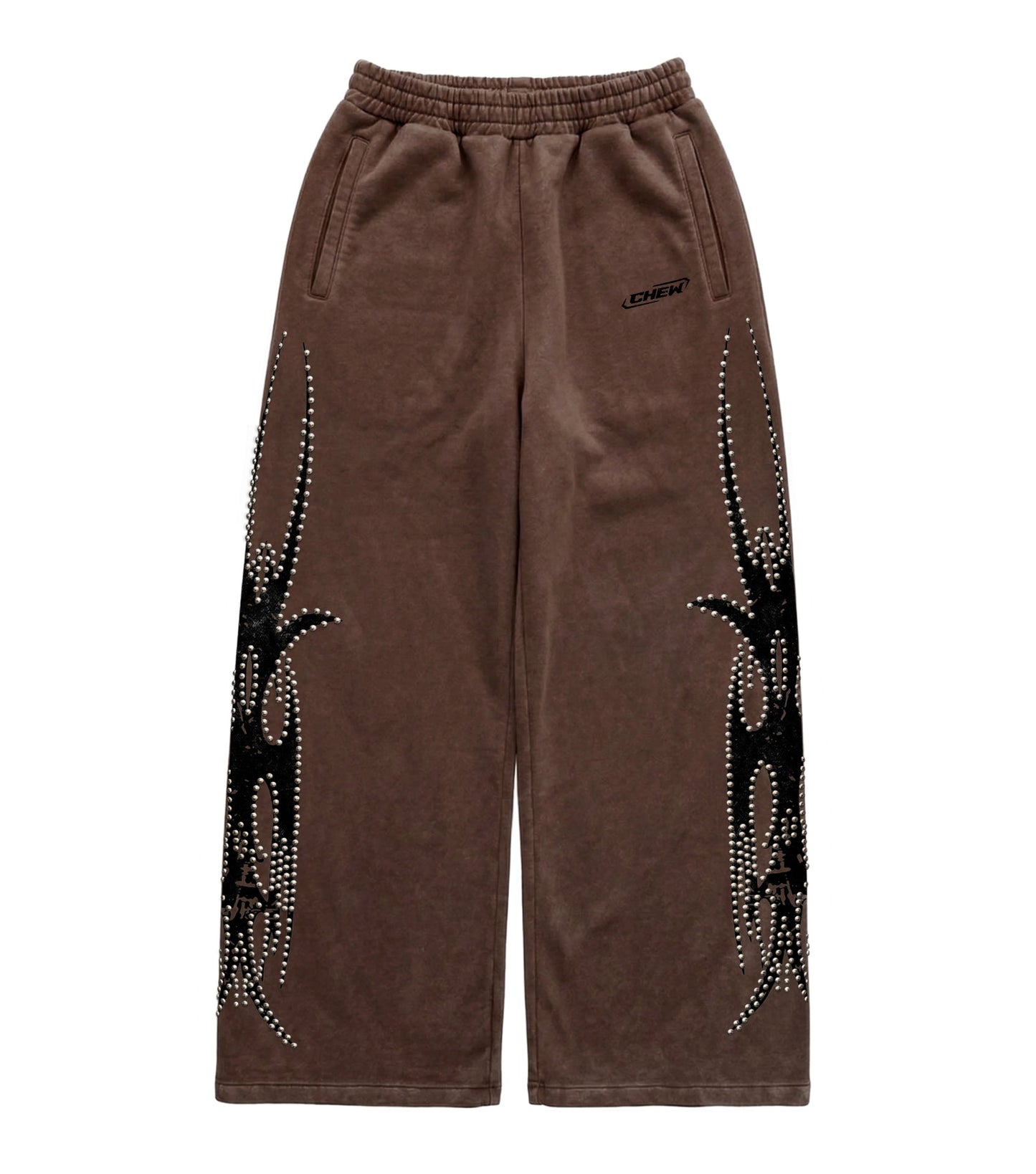 Brown Silver Studded Sweatpants front