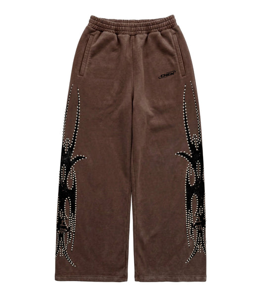 Brown Silver Studded Sweatpants front