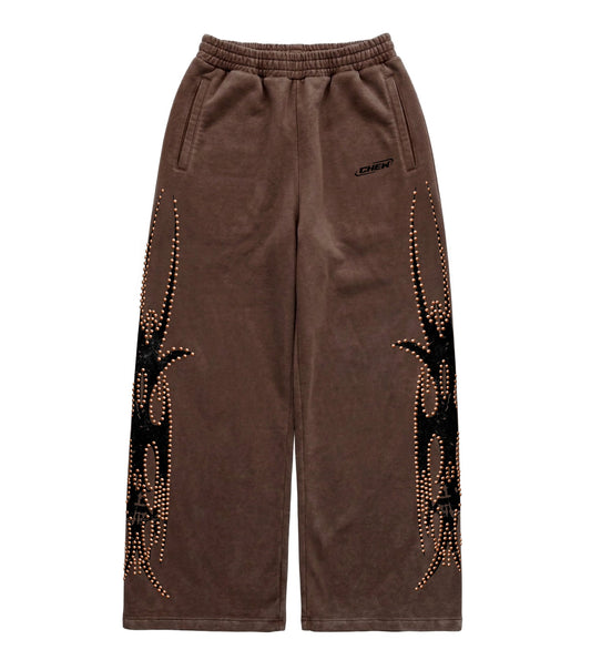 Brown Bronze Studded Sweatpants front
