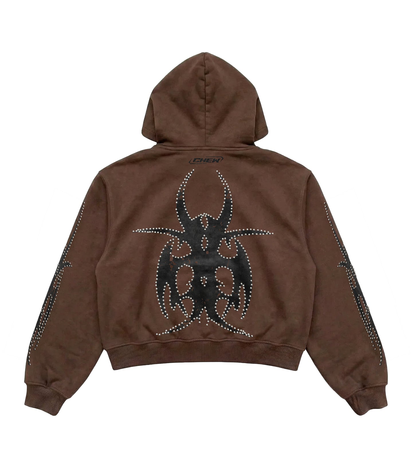 Brown Silver Studded Zip Hoodie - Back