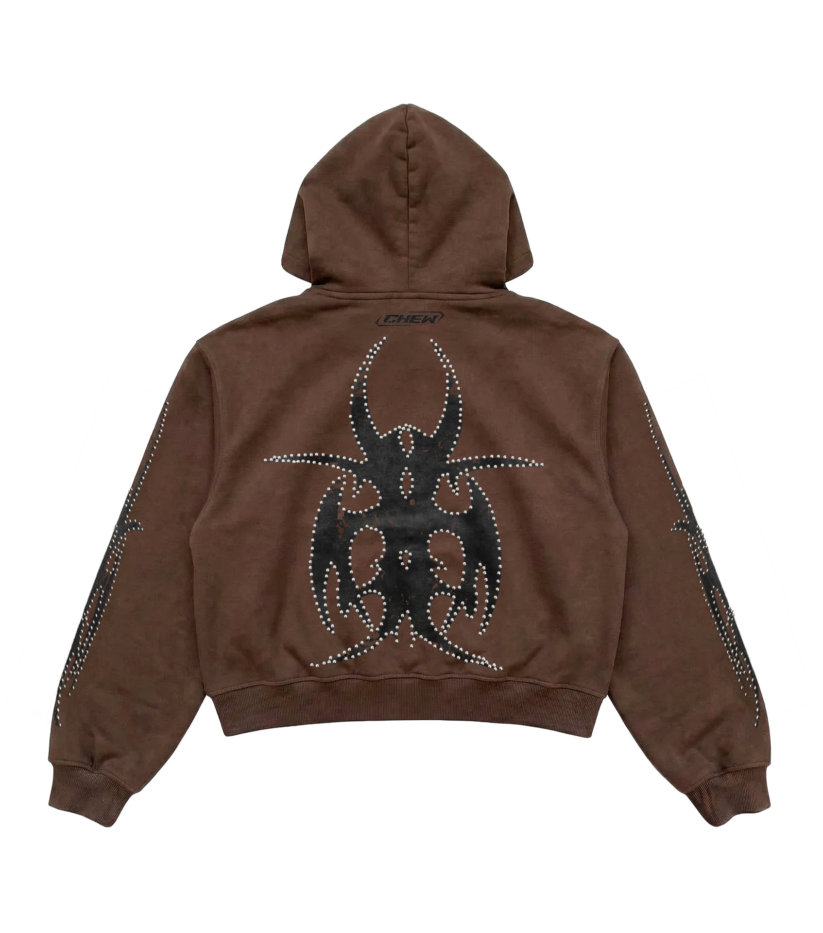 Brown Silver Studded Zip Hoodie - Back
