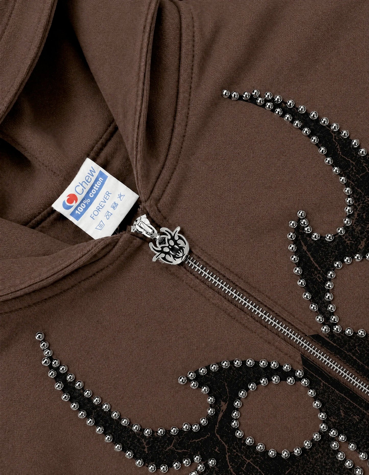 Brown Silver Studded Roach Zip-Up