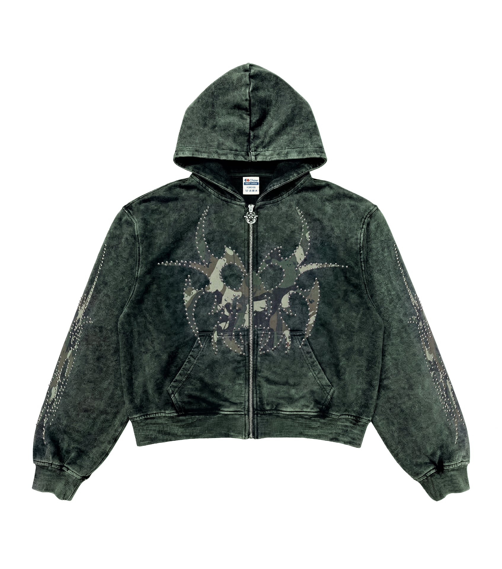 Camo Silver Studded Roach Zip-Up - Front