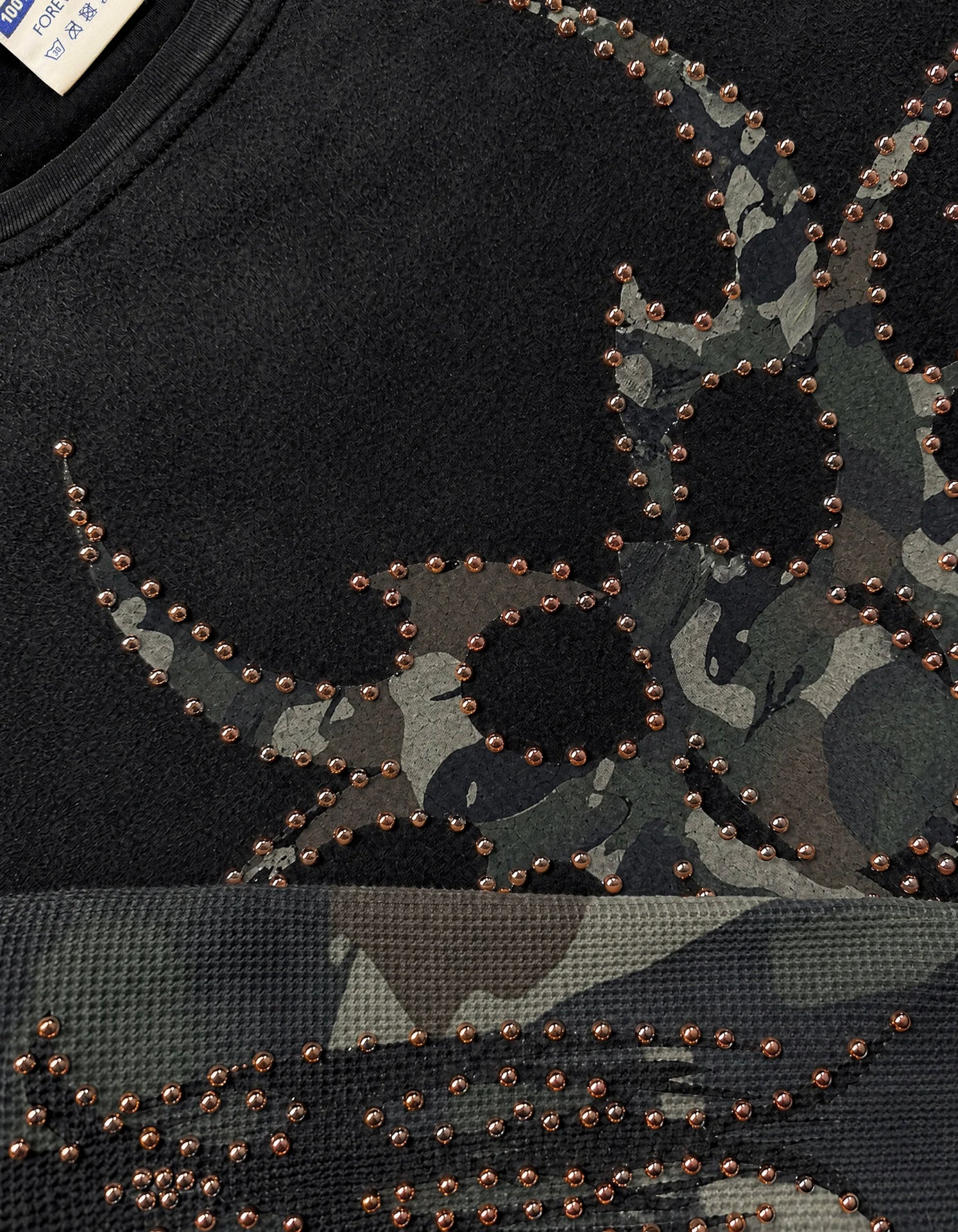 Black Camo Bronze Roach Studded Longsleeve closeup
