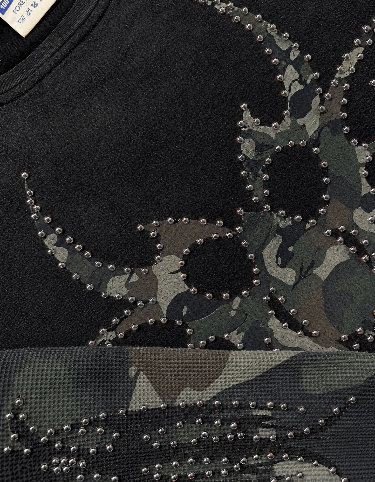 Black Camo Silver Roach Studded Longsleeve closeup