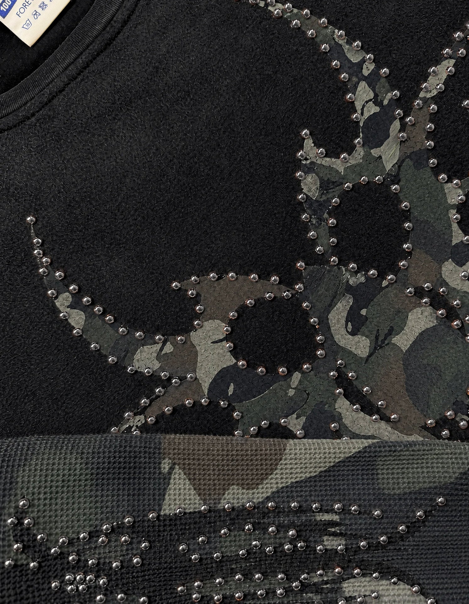 Black Camo Silver Roach Studded Longsleeve closeup