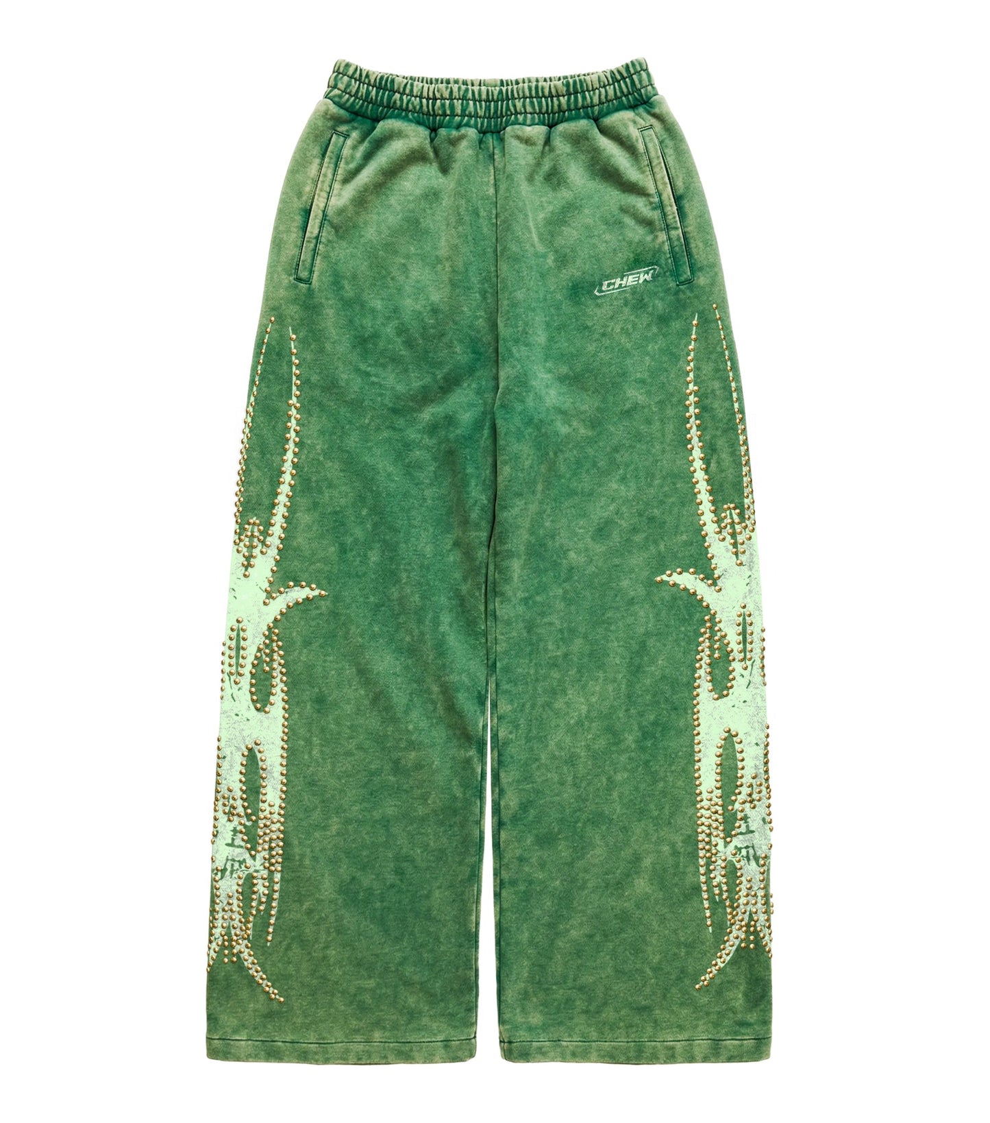 Green Gold Studded Sweatpants front