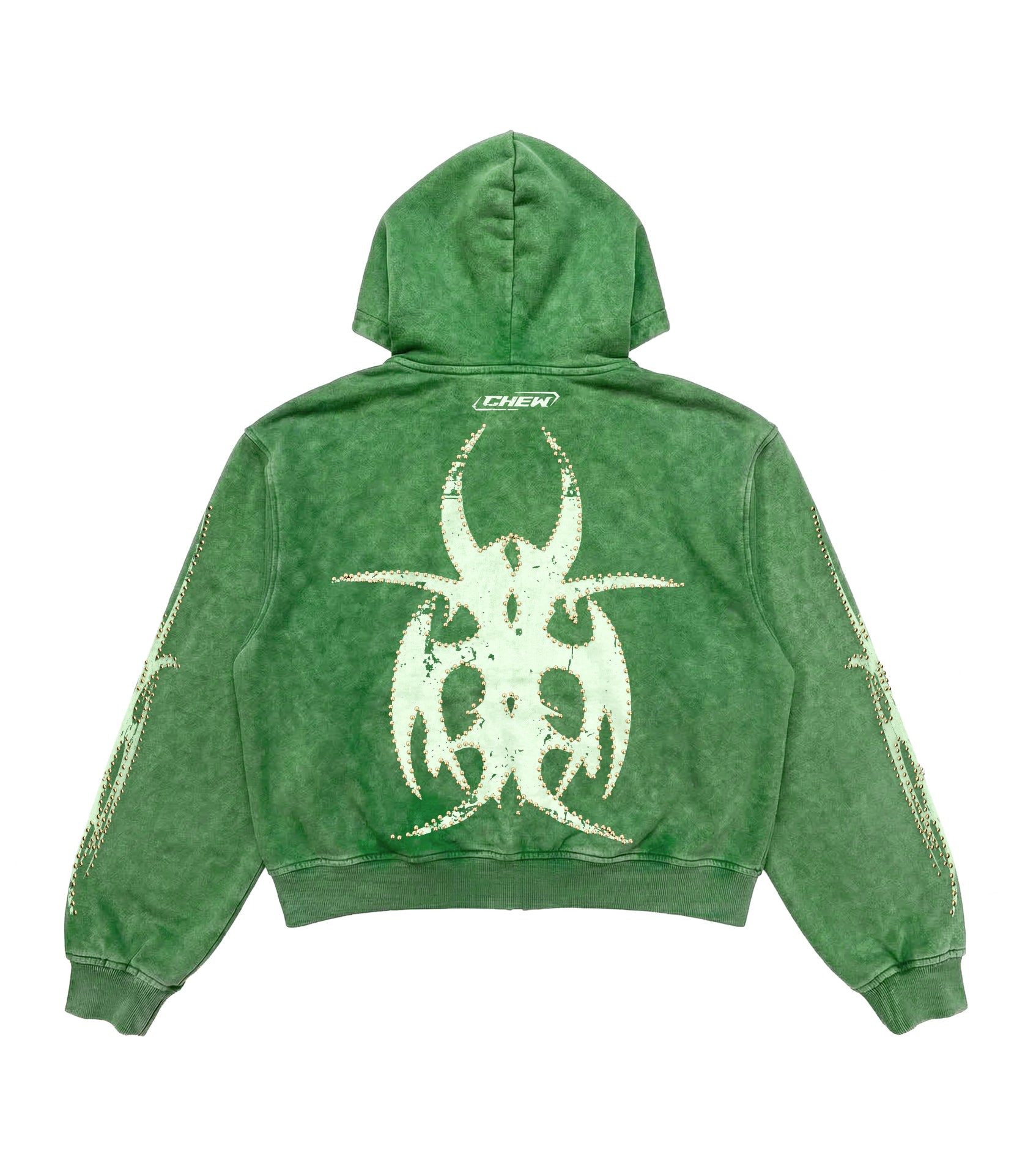 Green Gold Studded Zip Hoodie back