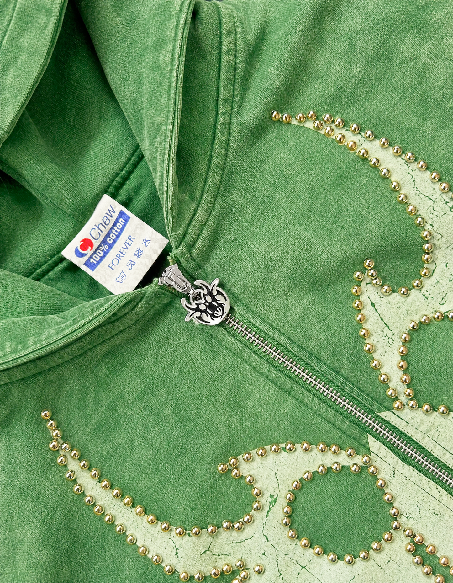 Green Rose Gold Studded Roach Zip-Up