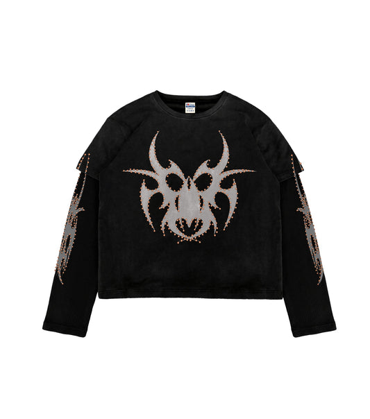 Black on Black Roach Studded Longsleeve front