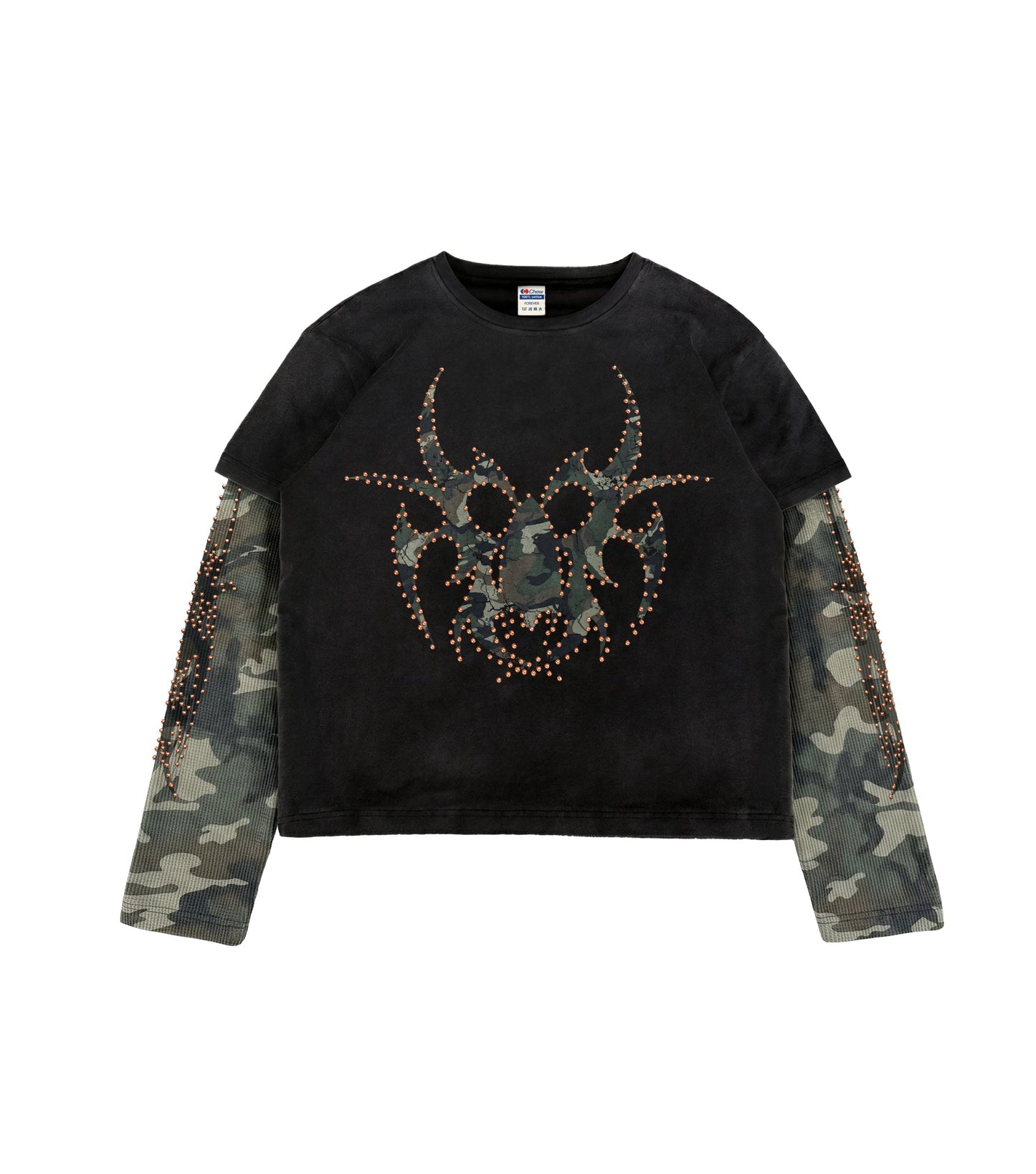Black Camo Bronze Roach Studded Longsleeve front