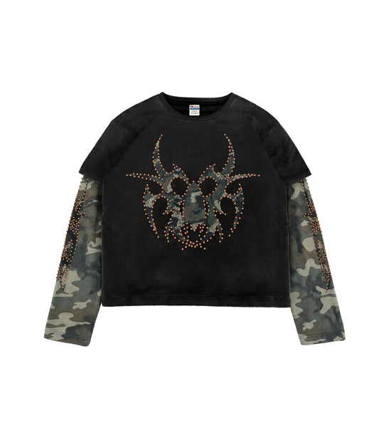 Black Camo Bronze Roach Studded Longsleeve front