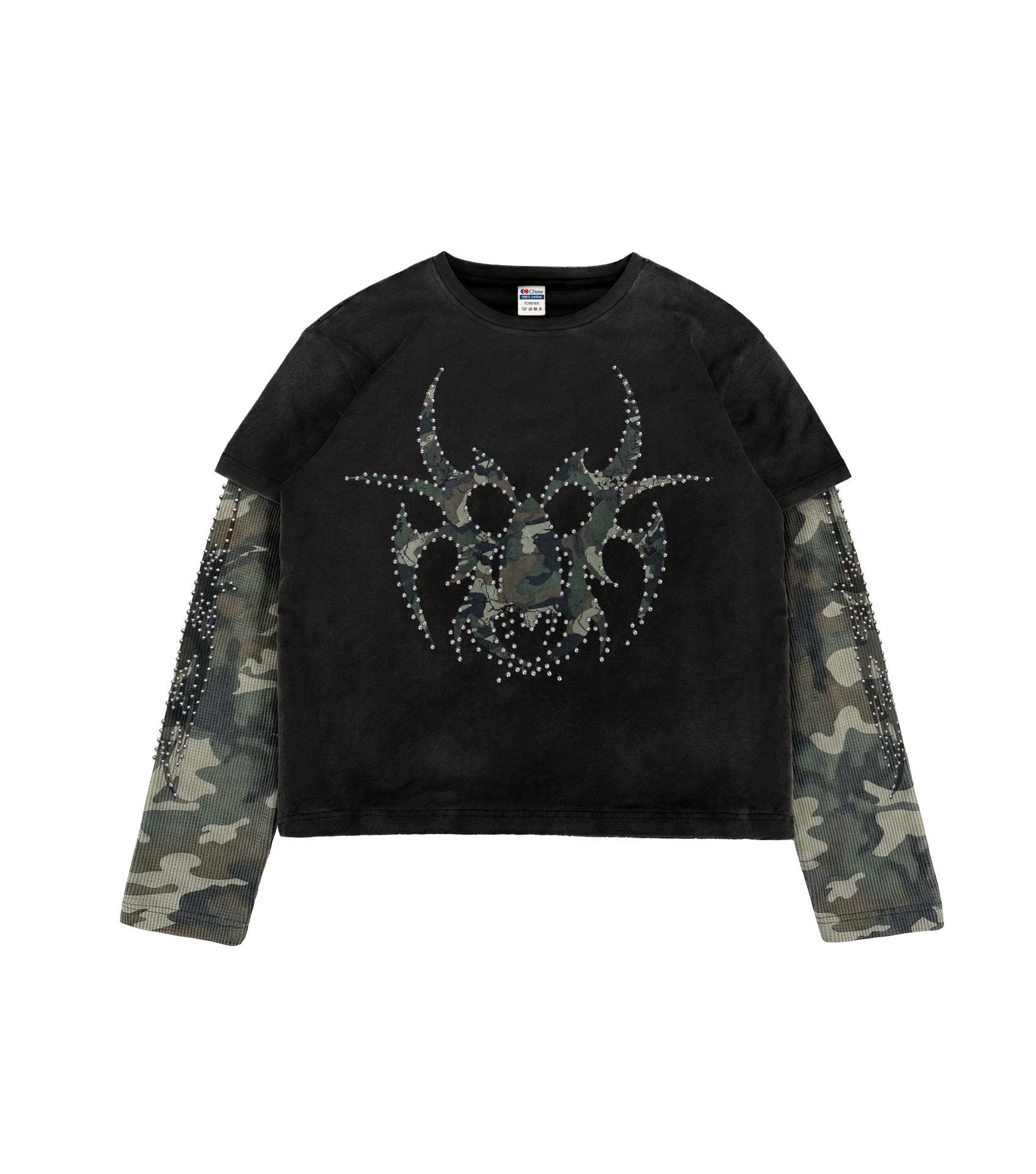 Black Camo Silver Roach Studded Longsleeve front
