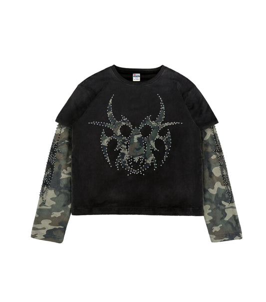 Black Camo Silver Roach Studded Longsleeve front