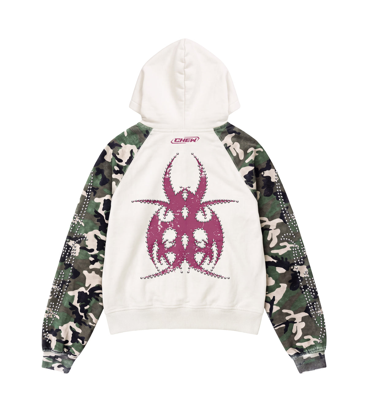 Studded Roach Zip-Up Hooded Raglan Sweatshirt