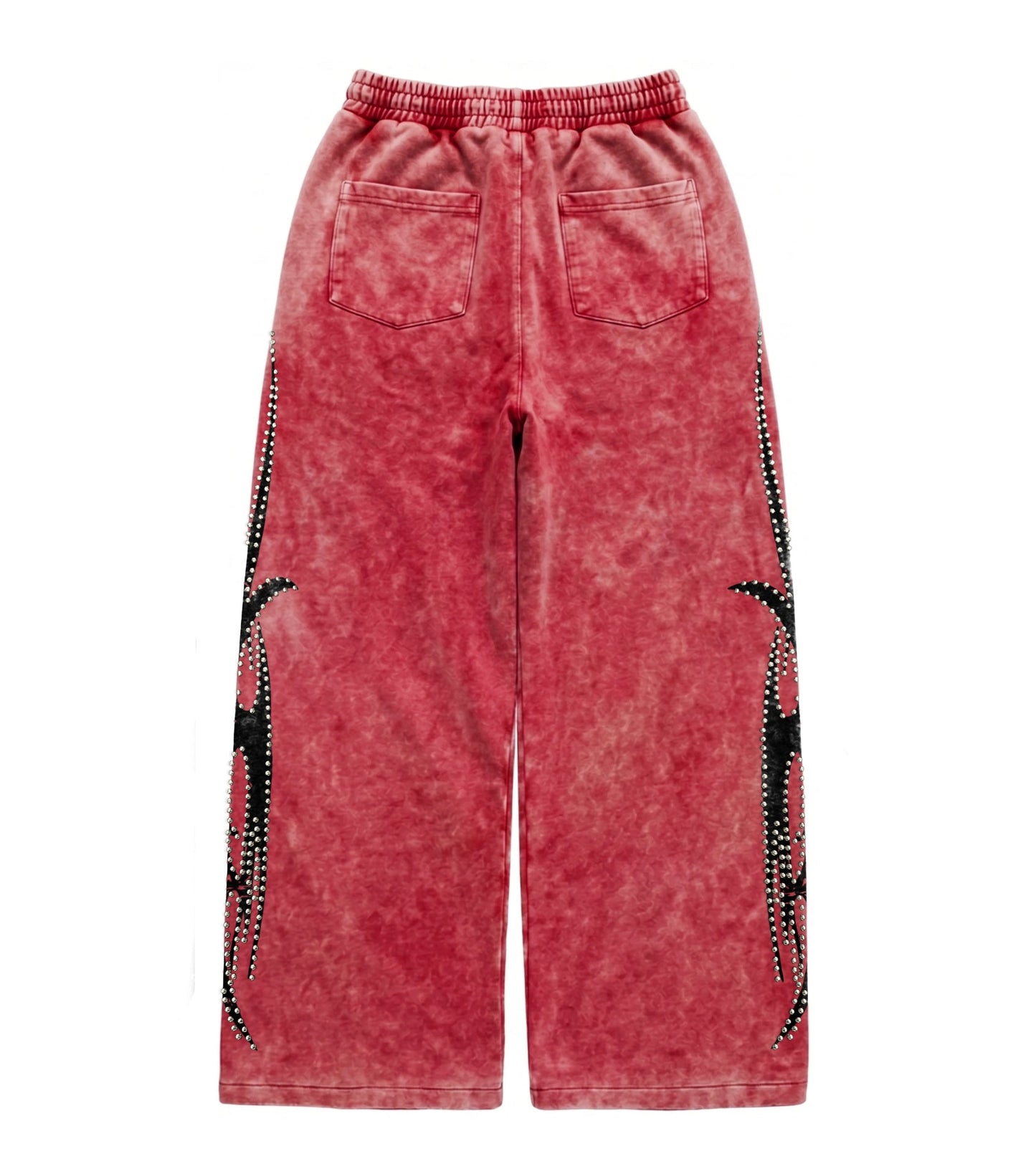 Red Silver Studded Sweatpants - Back