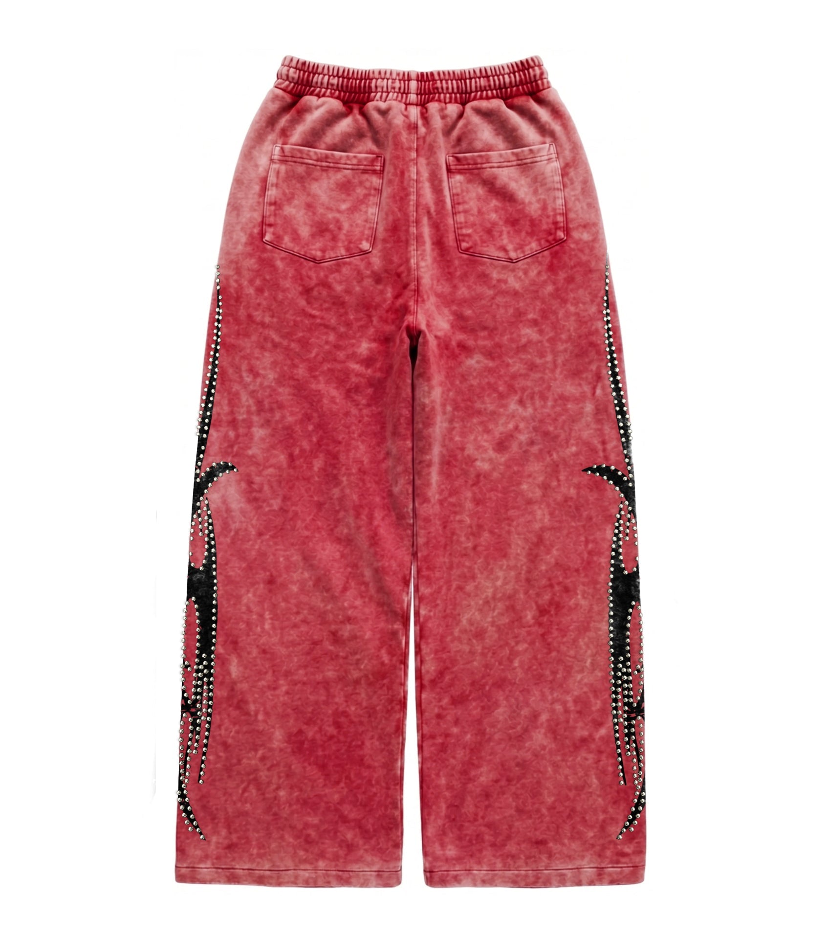 Red Silver Studded Sweatpants - Back