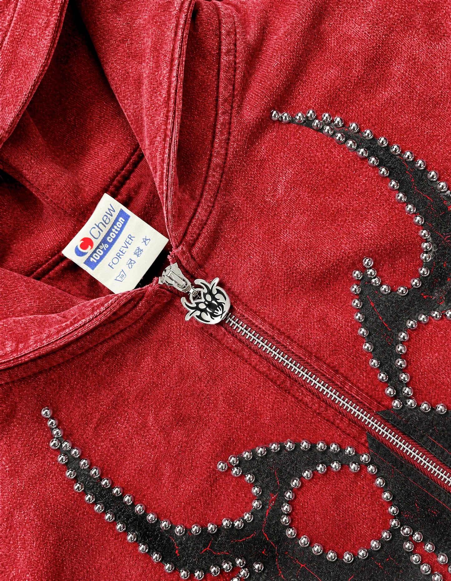 Red Silver Studded Roach Zip-Up