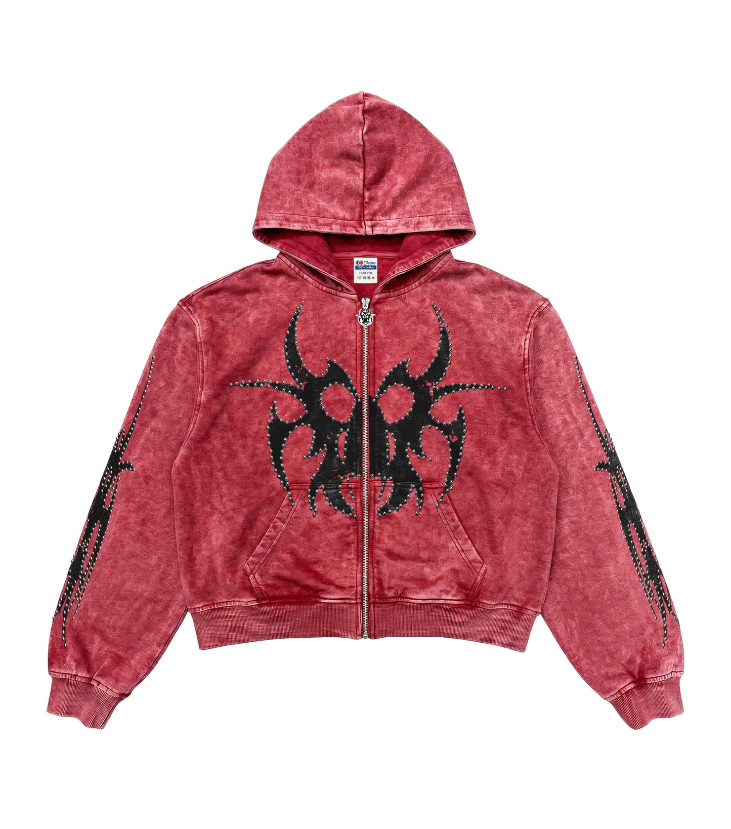 Red Silver Studded Roach Zip-Up