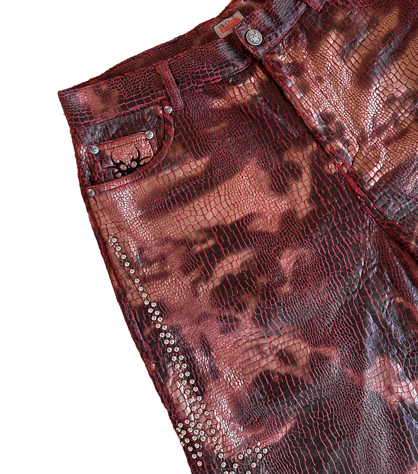 Studded Red Reptilian Shorts