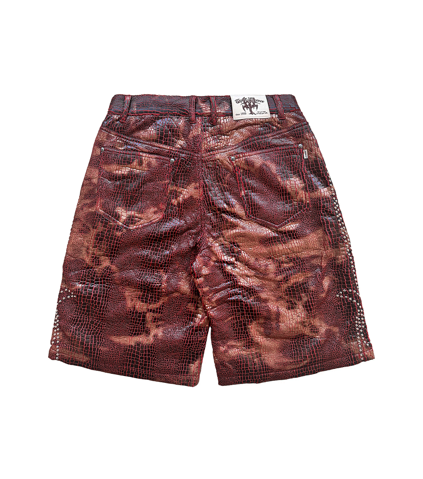 Studded Red Reptilian Shorts