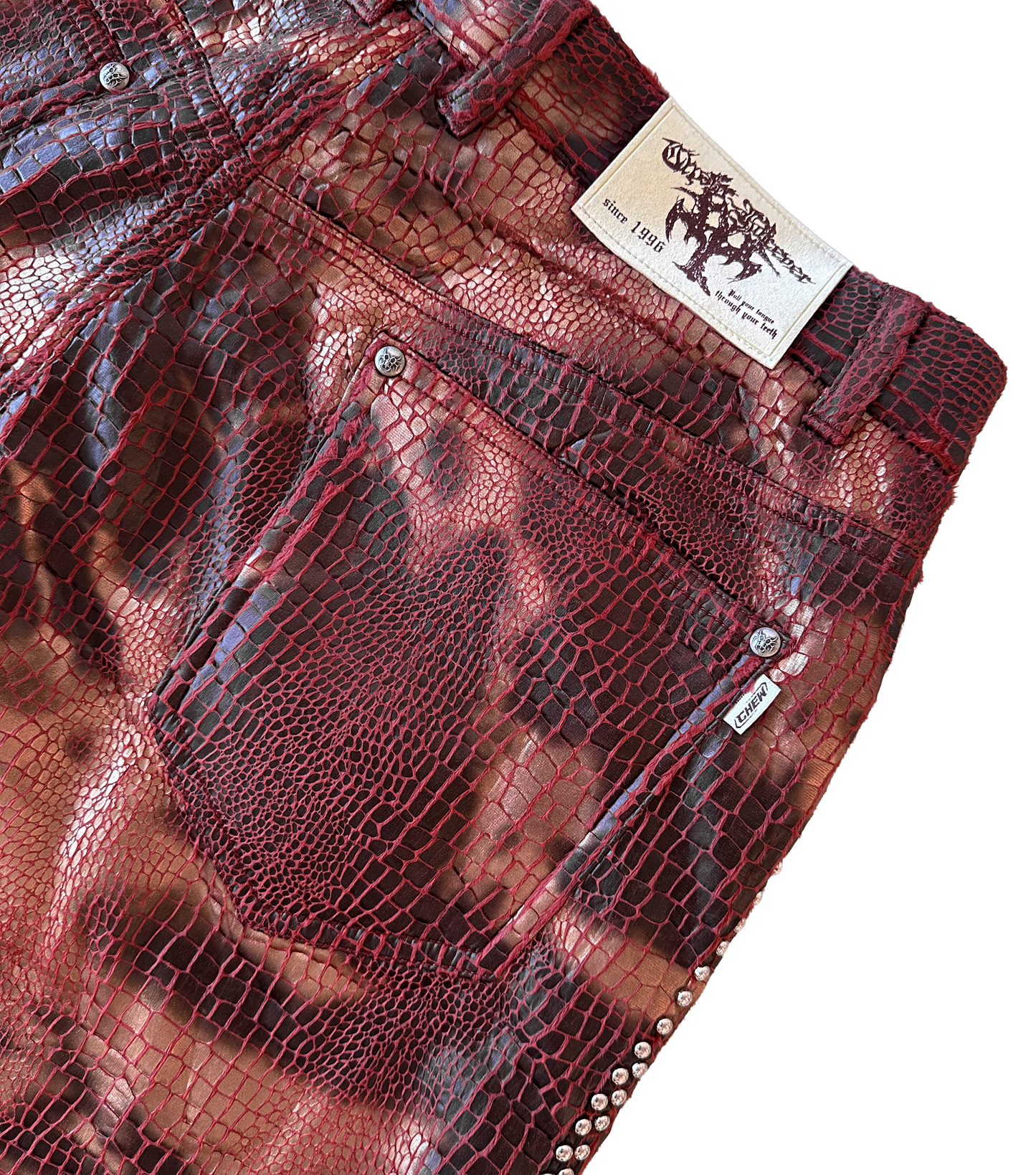 Studded Red Reptilian Shorts