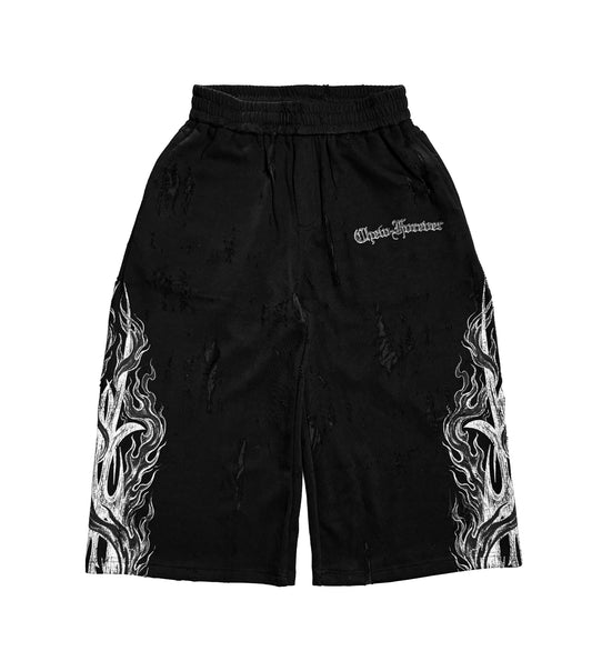 Earth Angel Eroded 3/4 Sweat Shorts Black