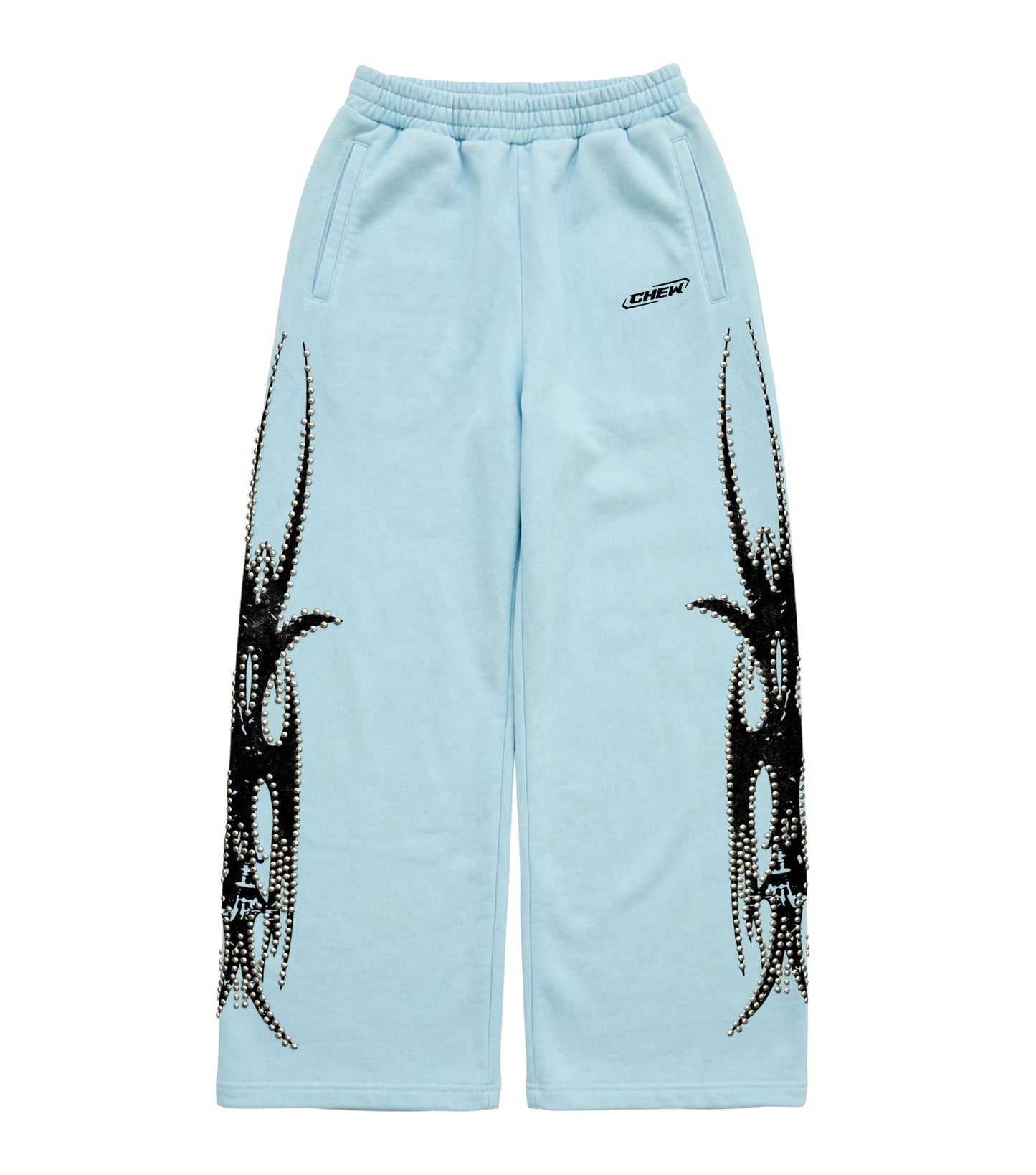 Blue Silver Studded Sweatpants front