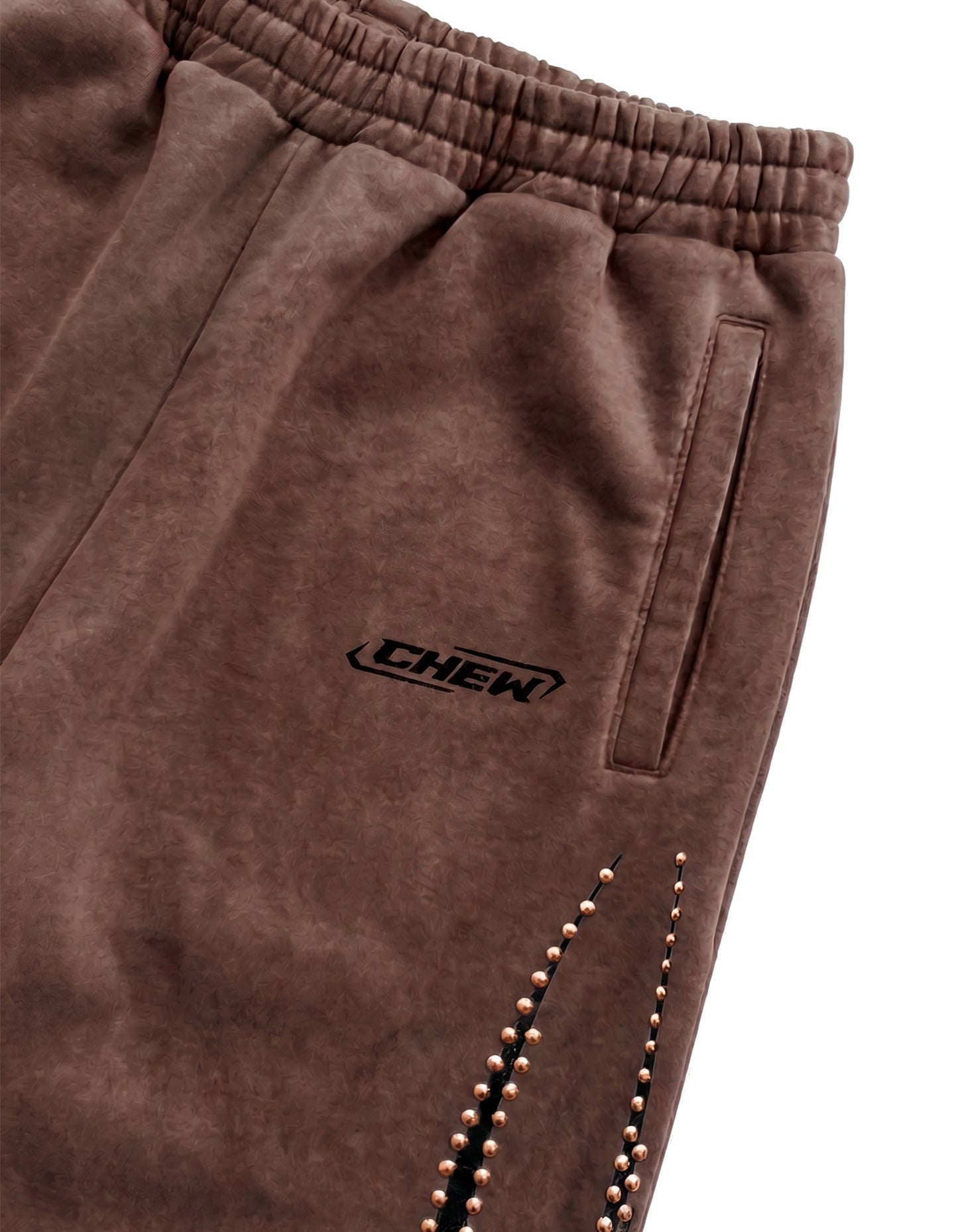 Brown Bronze Studded Sweatpants - Stud Detail