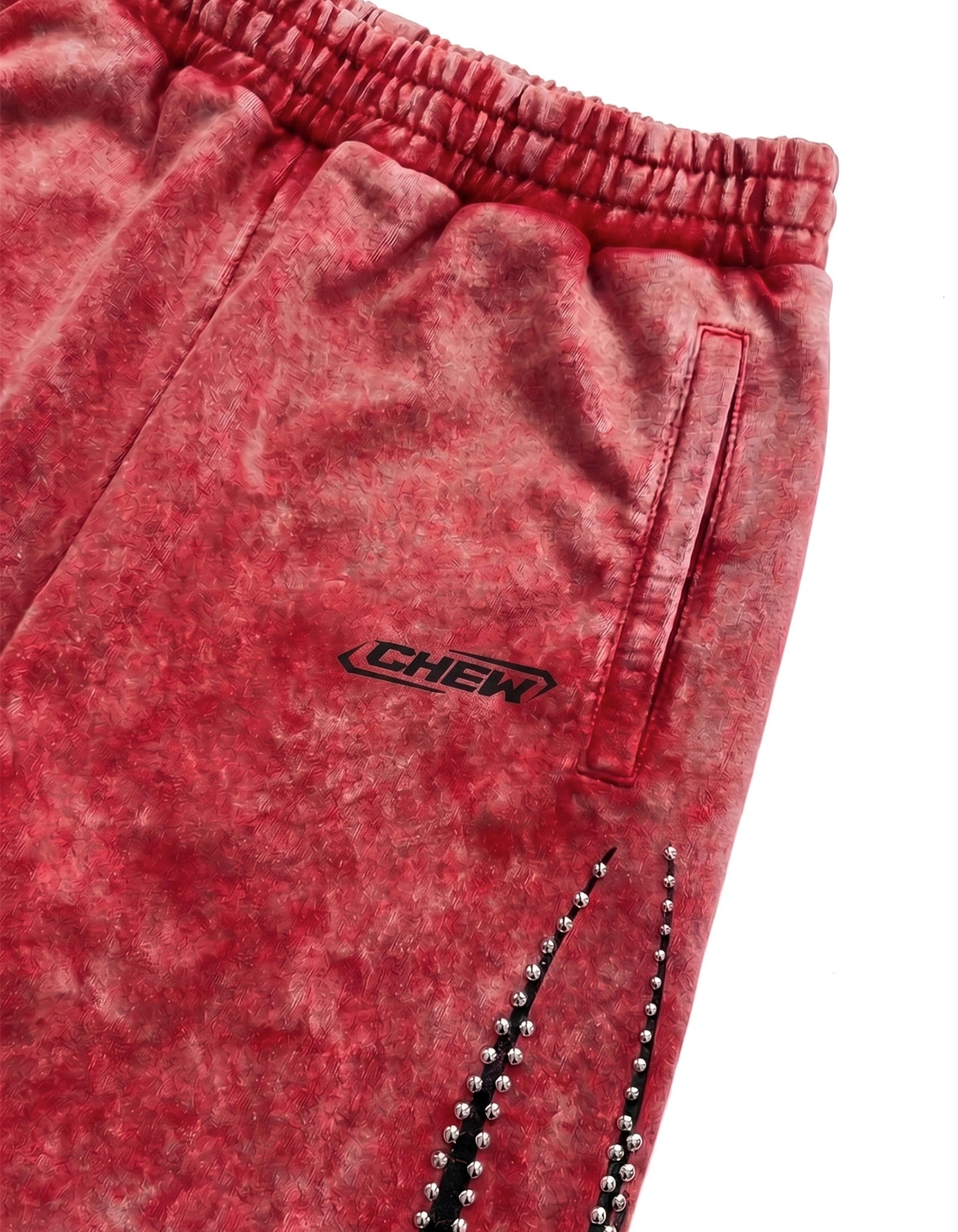 Red Silver Studded Sweatpants - Stud Detail
