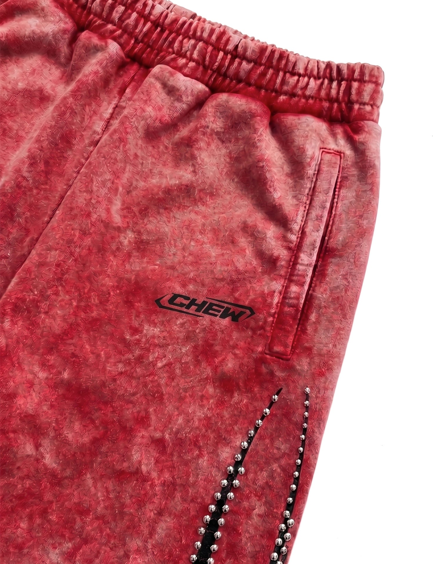 Red Silver Studded Sweatpants - Stud Detail